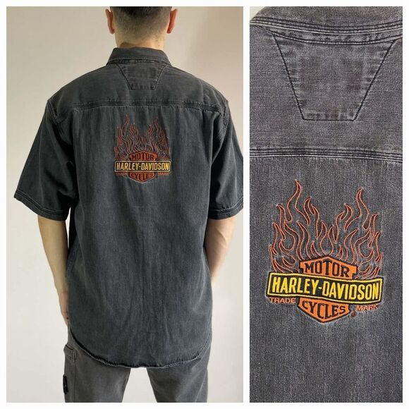 Harley-Davidson Other - Harley Davidson Vintage Button Shirt Embroidered Logo Size L